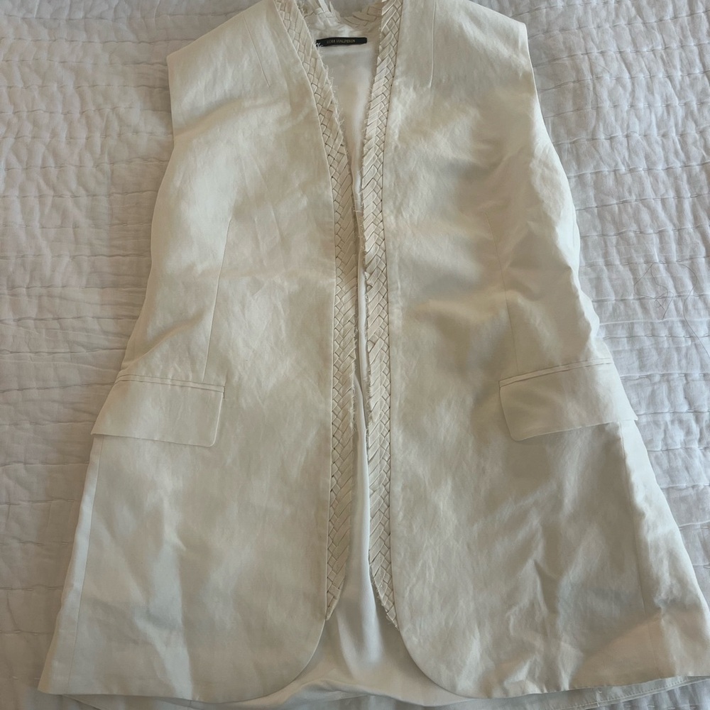 Kobi Halperin White Long Vest with Zipper Closure